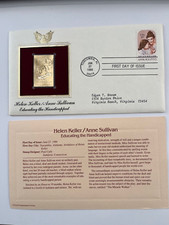 Scott  1824 HELEN KELLER & ANNE SULLIVAN,   replica 22 kt Gold Stamp FDC