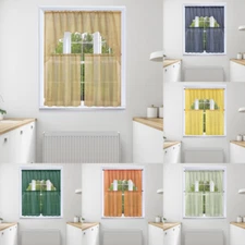 3pc Sheer Voile Kitchen Set Window Curtain See Thru 2 Tier Panels + 1 Valance 
