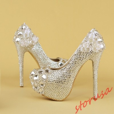 platform rhinestone heels