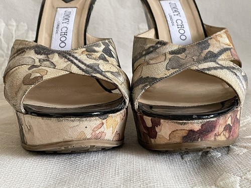 JIMMY CHOO Multicolor PRINT Platform Wedge SANDAL SILP ON Sz 7.5 - Picture 6 of 12