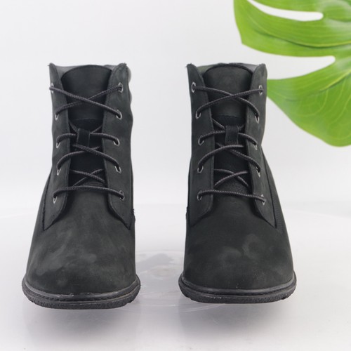Timberland Women's Amston Boots Size 9 Wedge Heel Black Nubuck Lace Up Bootie - Picture 3 of 12