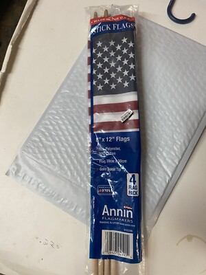 American Polycotton 8'' x 12'' Stick Flag with Gold Spear Top by Annin 4-Pack