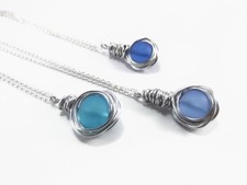 Wire Wrapped Sea Glass Necklace - Sterling Silver Sea Glass Jewelry