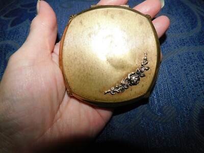 VINTAGE GOLD TONE STRATTON PULVER KOMPAKT ERHÖHT ROSENAUFKLEBER KEIN SPIEGEL KEIN ZUG