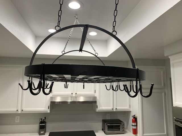 Black Hanging Wrought Iron Kitchen Island Rack Utensils Pot Pan