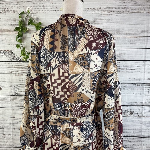 Soft Surroundings Dress size Large Brown Navy Sheer Long Floral Peasant Boho - Picture 17 of 20