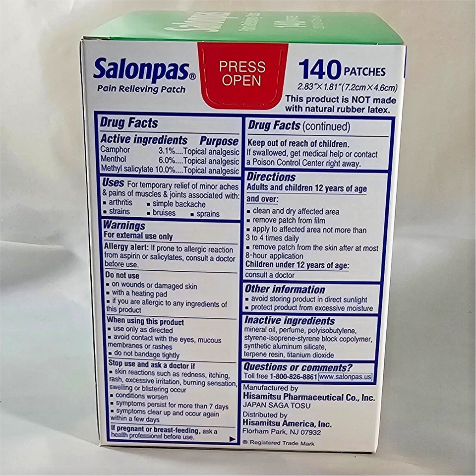 SALONPAS 140 Pain Relieving Patches external Arthritis Back Relief NEW! - Image 2 of 3