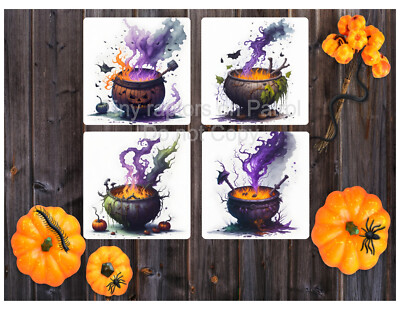 Halloween themed neoprene drink coasters, set of 4, CHOICE, absorbent, Fall