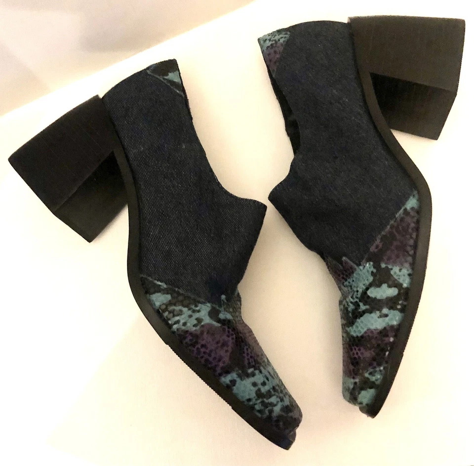 Zapatos Dos Labios 7.5M Lavanda Azul Lagarto Cuero Tela Tacones Gruesos Y2K Sin Cordones Foto 2 de 4