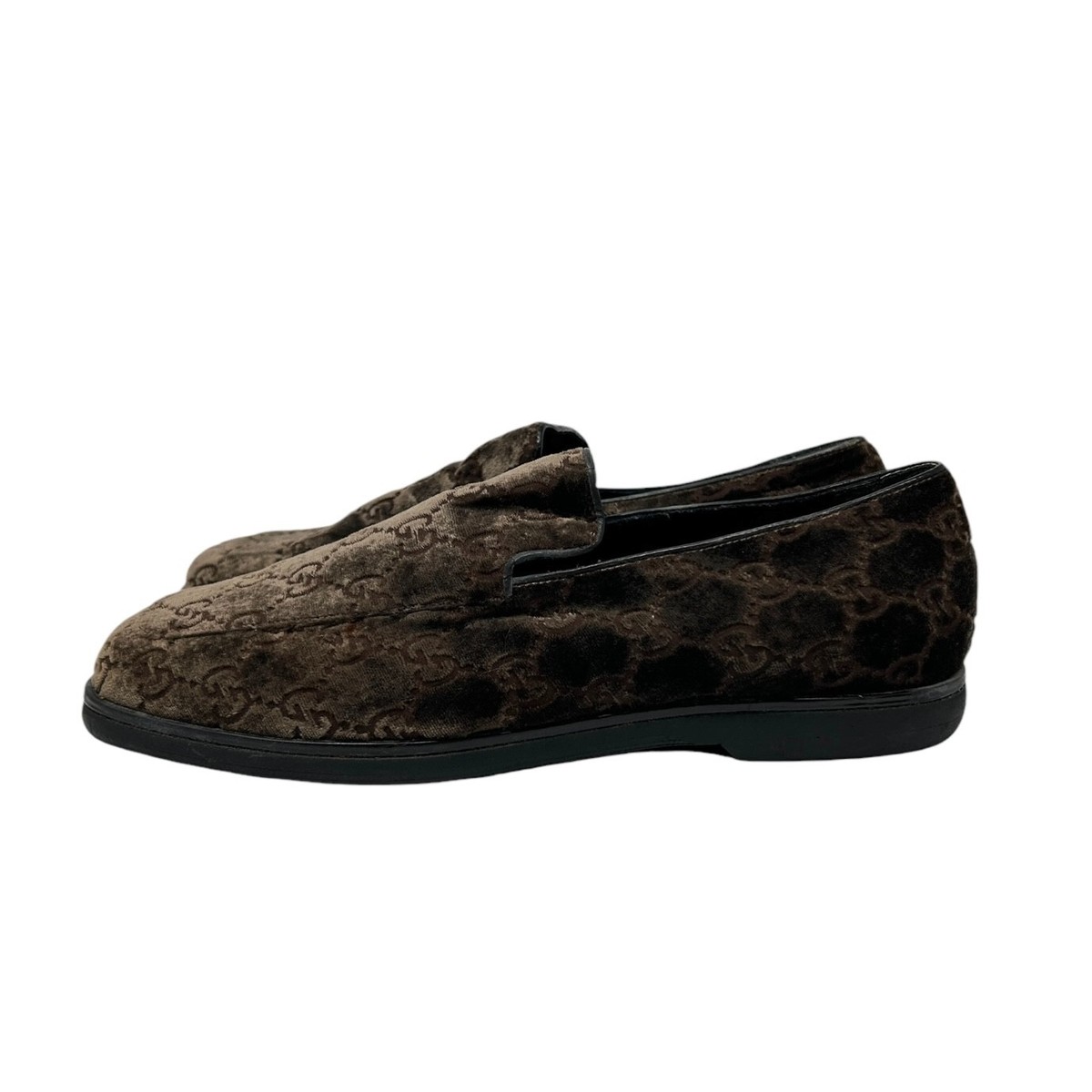 GUCCI Vintage GG Monogram Loafer Shoes #37 US7 Brown Velour