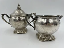 Vintage Silverplate Cream & Sugar Set Hanson Silverplate Decorative Base