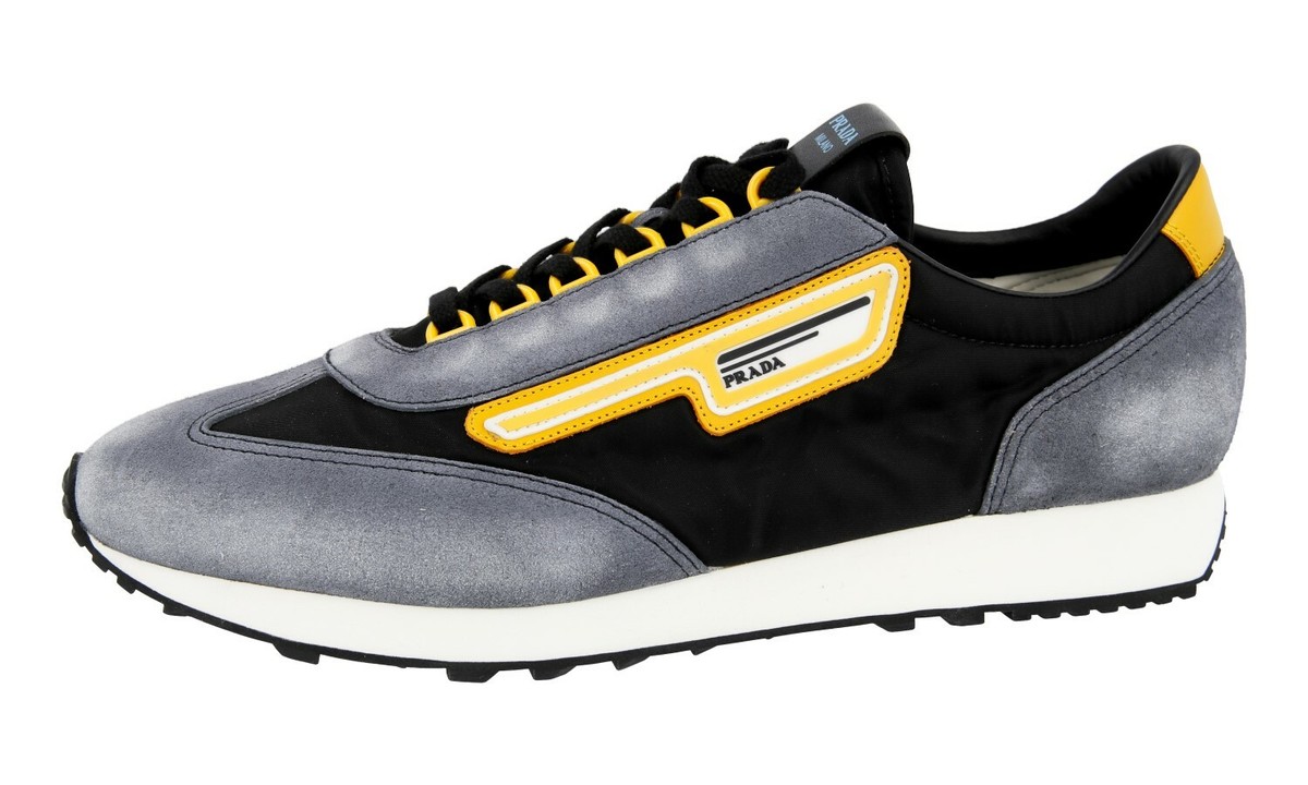 PRADA Suede Milano 70 Sneakers - 2EG276 Black Grey Yellow