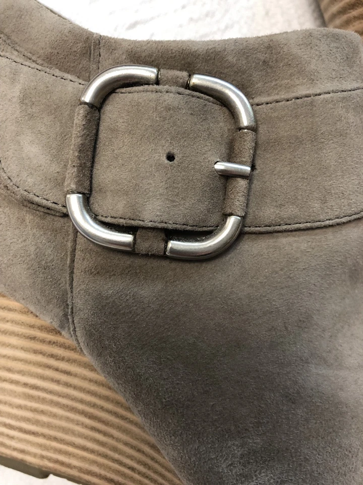 Banana Republic Taupe Colored Suede Wood Wedge Booties Sz 8M EUC - Image 3 of 4