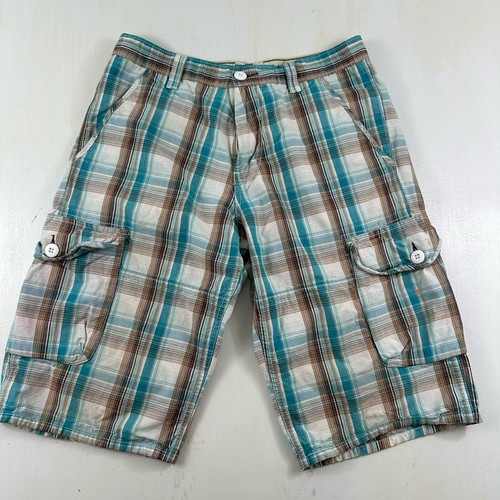 VTG Levi's SilverTab Mens Cargo Shorts 31x13 Blue Brown Plaid Skater 90s Y2K - 第 2/15 張圖片