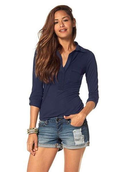 Ajc Damen Langarmshirt Langarm Shirt Bluse Marine 42 W3415-image
