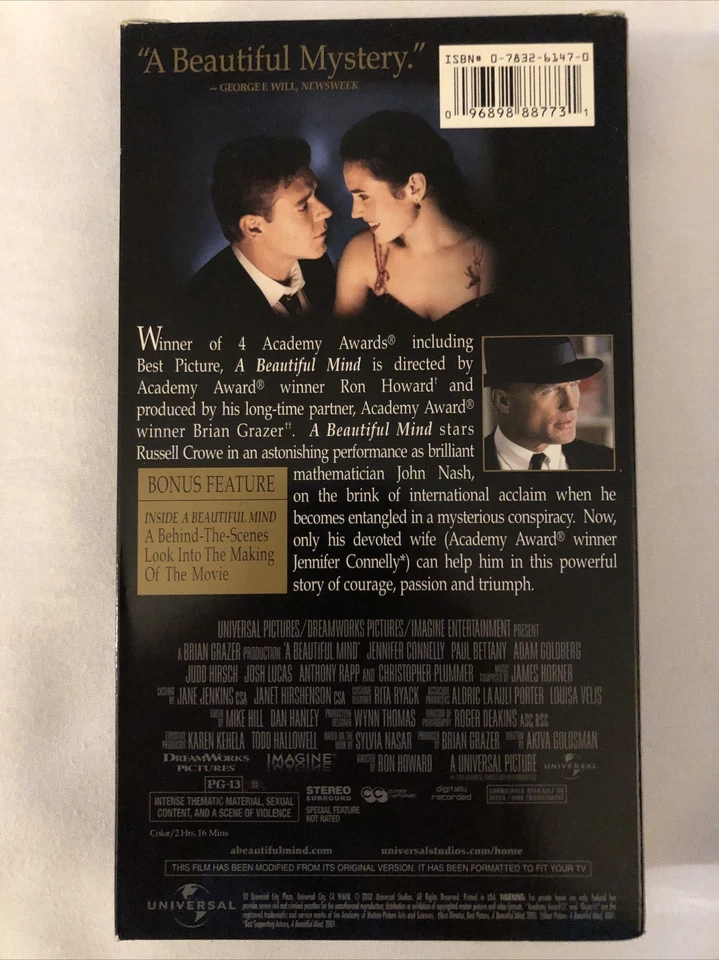 A BEAUTIFUL MIND Russell Crowe VHS Tape, COMPLETE/TESTED SEE PHOTOS (VHS31) Foto 2 de 4