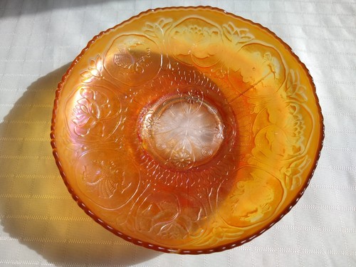 Dragon Lotus Carnival Glass Marigold Bowl Iridescent 8” Fenton VTG Collar Base - Picture 12 of 12