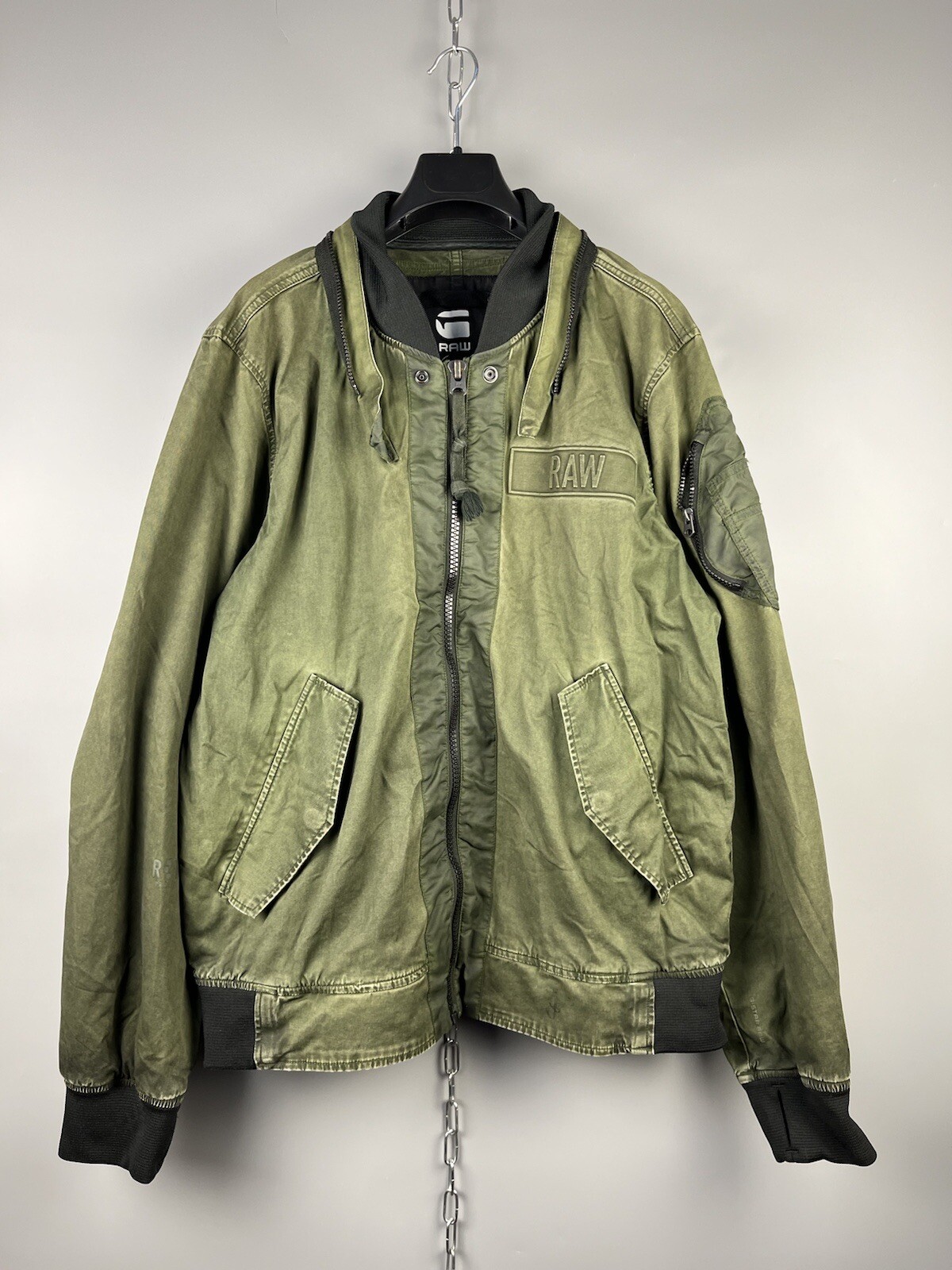 G Star Raw Mens Cotton Garment Dyed Military Green Submarine
