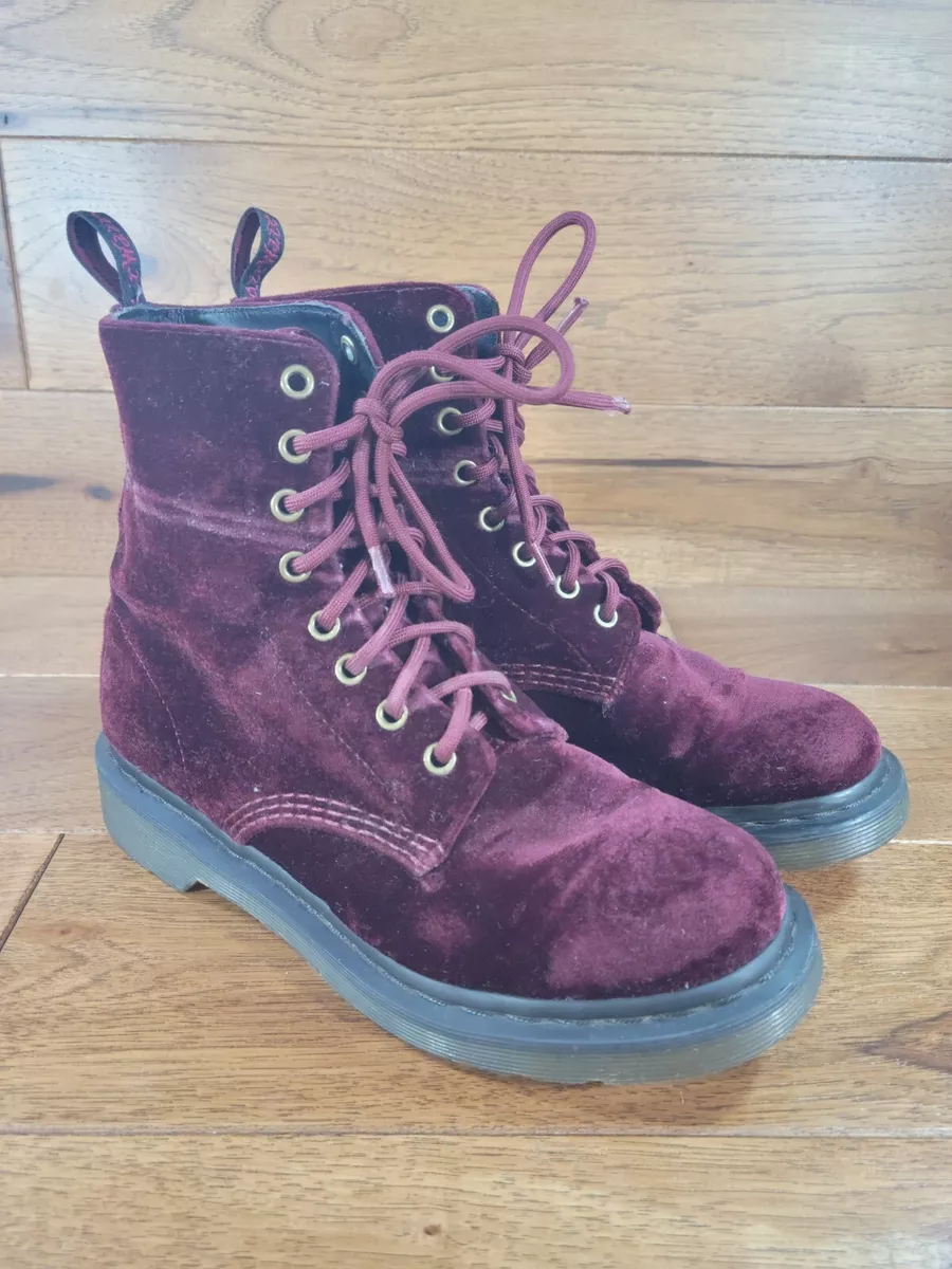 Burgundy velvet dr martens sale