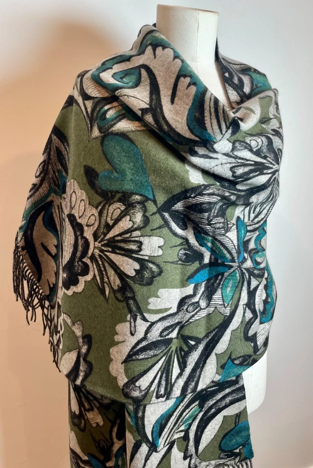 Nordstrom 80" x 27" Grande Bufanda Oblonga Cachemira Gráfico Estampado Floral Flecos O/S Foto 2 de 4