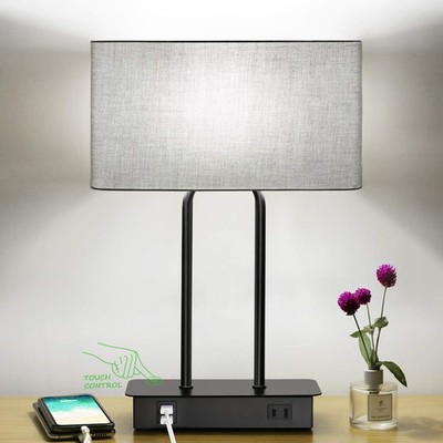 Bedside Touch Control Table Lamps with Dual  Charging Ports 1 AC Outlet, 3 Way