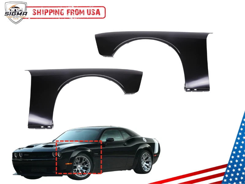 Par de paneles de guardabarros de acero laterales izquierdo y derecho para Dodge Challenger 2008-2023 Foto 2 de 4