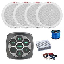 Metra Marine 3-Zone BT Controller, Amp w/Kit, 4X 6.5" 400W White Speakers,Wire