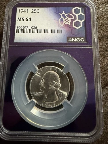 1941 P 25C Washington Quarter NGC MS64 Blast White