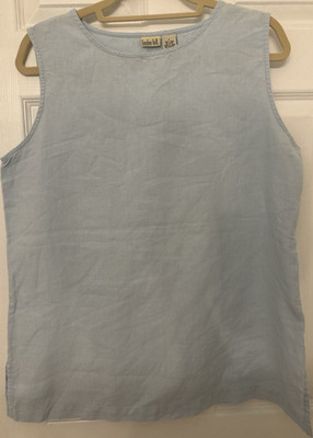 Linden Hill Blue 100% Linen Lightweight Solid Round Neck Tank Top Women's L