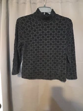 Moda International Turtleneck, Black Lace Overlay, Women's Medium, Lined Blouse