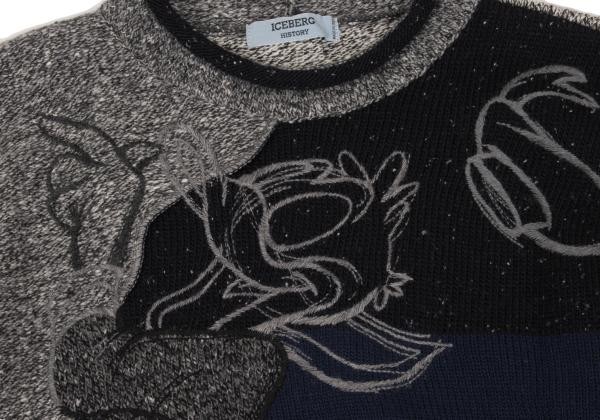 ICEBERG HISTORY Donald Embroidery Panel Roll Neck Knit Sweater