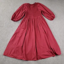 Rhode Dress Womens XS Red Smocked Bodice Puff Sleeve Cotton Boho