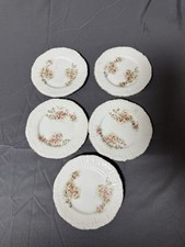 Mini Porcelain Plates Set of 5 Floral 4.75" Embossed Rim Gold Trim