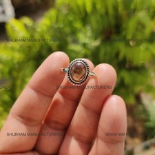 Natural Brown Smoky Quartz Ring 925 Sterling Silver Handcrafted Rope Bezel Ring