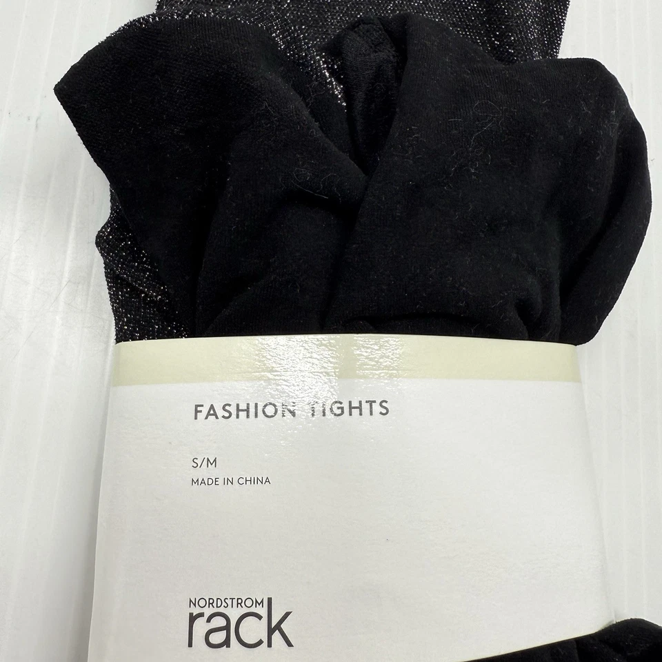 Nordstrom Rack Black Silver Shimmer Fashion Tights S/M Metallic Sparkle Hosiery - Image 2 of 4