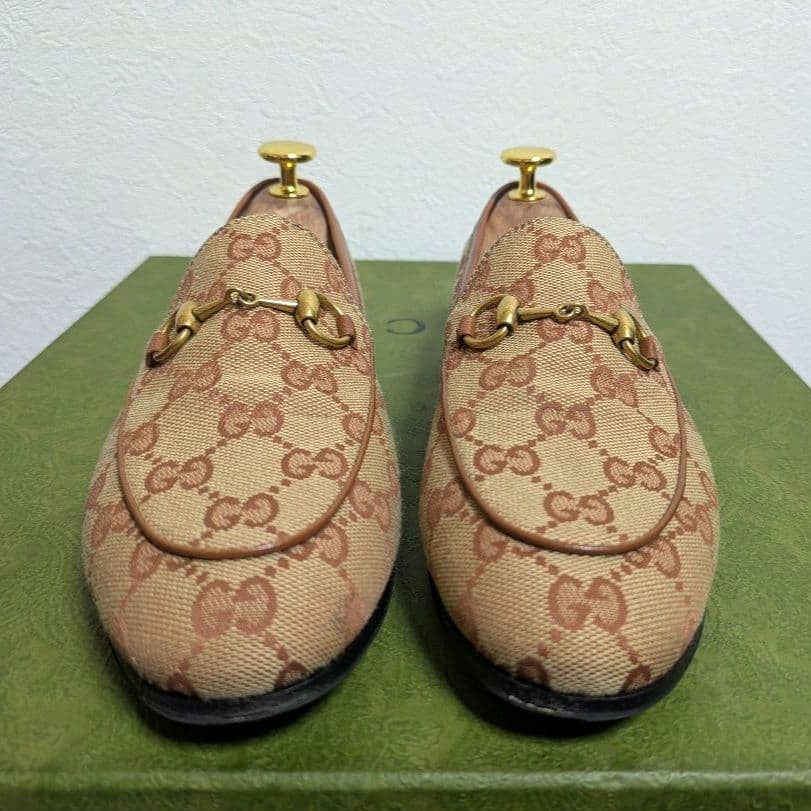 GUCCI Women's Loafers Horsebit GG Canvas Beige Size:36/JP:23 147846K Authentic thumbnail 3
