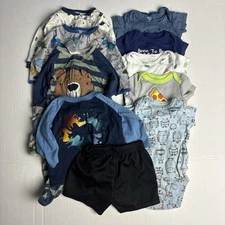 Baby Boy 0-3 Months Lot of 10 One Piece Bodysuits Blue All Season Comfort Cotton