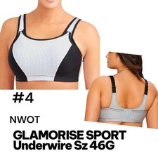 GLAMORISE SPORT Sz 46G NWOT Plus Size MagicLift White Black Sports Bra Wireless