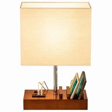 USB Bedside Table Lamp Wooden Phone Dock 3 USB Charger Desk Organiser