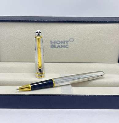 Nice Montbanc Meisturstuck Silver Body + Golden  Clip Ballpoint Pen l Black Ink