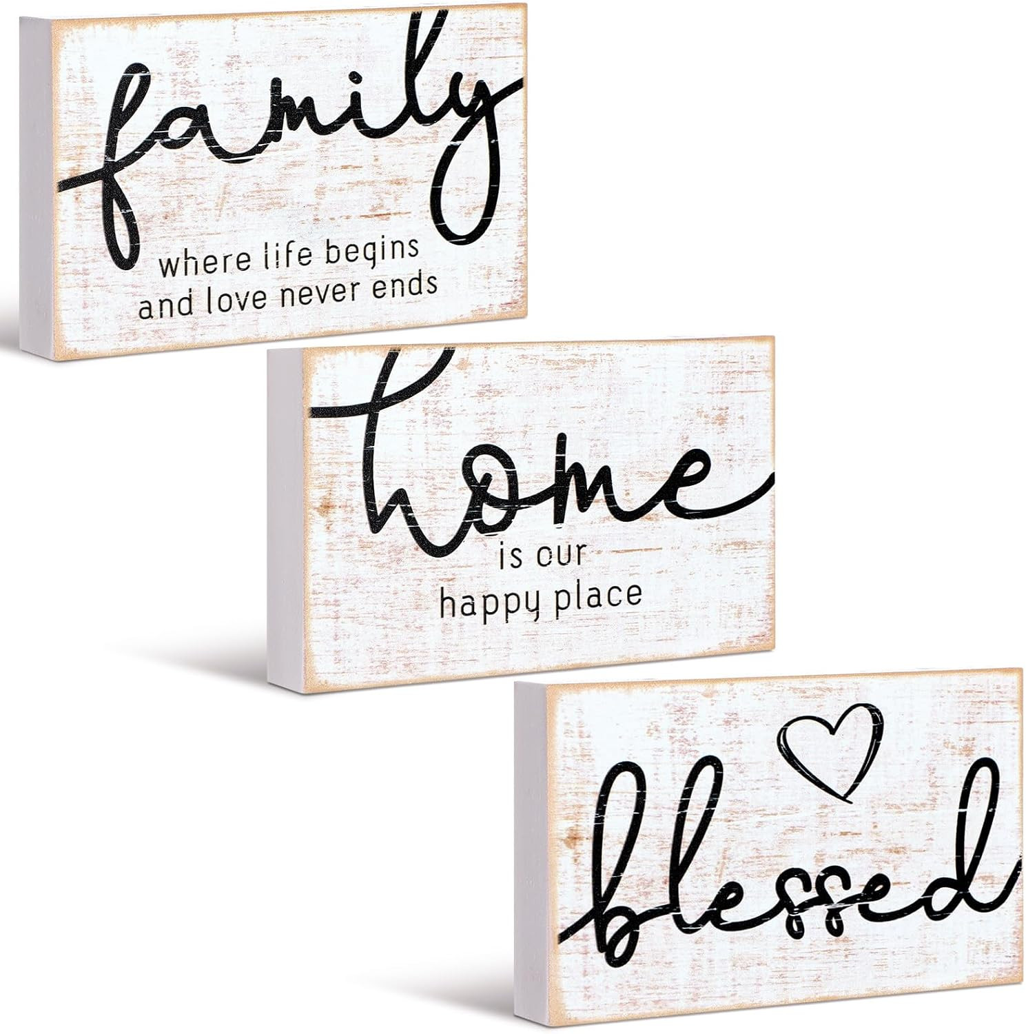 Jetec 3 Pcs Family Home Blessed Rustic Wood Sign Mini Wood Decorative Farmhouse