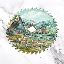 Hand Painted 7" Circular Saw Blade Folk Art Barn Country Landscape Artist Signed