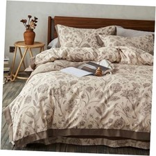 Floral 100 Cotton Duvet Cover Queen Size, 3 Pieces Queen 90" x 90" Brown