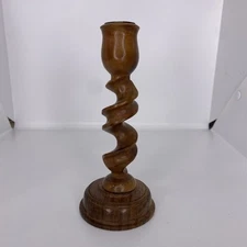 Wood Spiral Candlestick Twist Brass Insert Carved Turned