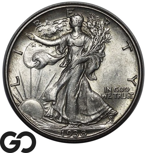 1938-D Walking Liberty Half Dollar, Scarce Key Date This Nice, Choice UNC++