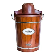 Nostalgia Electric Ice Cream Maker 6-Qt Bucket Vintage Dark Wood