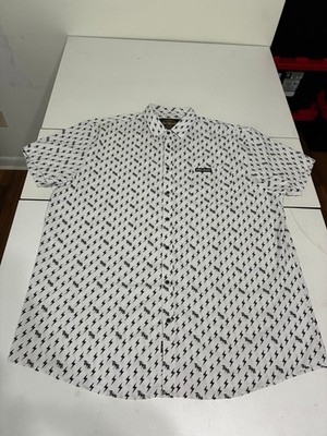 Rebel Reaper Shirt 3XL White Lightning Print Camp Button Grunge Punk Cyber Rock