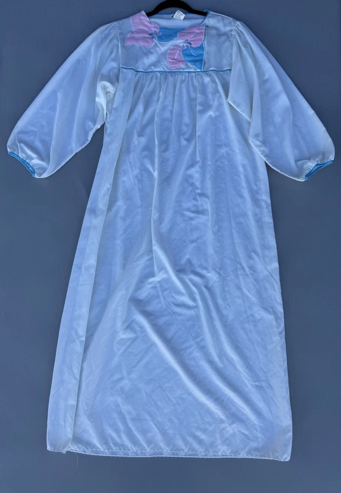 Camisón NATORI Blanco Manga Larga Marfil Sedoso Apliques Bordados Floral Talla M Foto 3 de 4