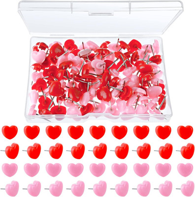 100PCS Heart Shape Push Pins Decorative Pushpins Cork Board Tacks Cute Thumbtack