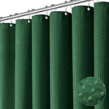 Dark Green Fabric Shower Curtain - Waffle Weave Textured Heavy Duty Cloth Sho...